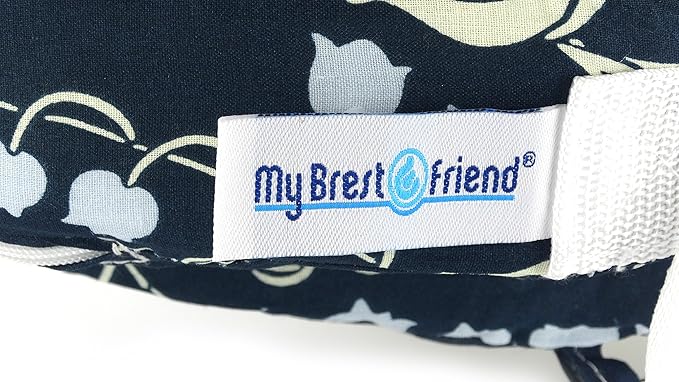 My Brest Friend Original Nursing Pillow Enhanced Ergonomics Essential Breastfeeding Pillow Support For Mom & Baby W/ Convenient Side Pocket, Double Straps & Slipcover, Navy Bluebells