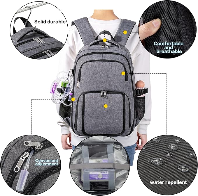 Feeding Tube Backpack for G J GJ Tube G tube Accessories Supplies Backpack for Enteral Feeding Pump Bags Fits 500ml to 1200ml for Adults (Grey2)