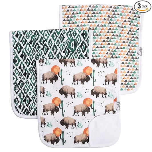 Copper Pearl Premium Baby Burp Cloths - 3-Pack Large Cotton Burp Cloths, Extra Soft Spit Up Rags with 3 Absorbent Layers, Perfect for Baby Boy Gifts (21" x 10" Size, Bison Set)