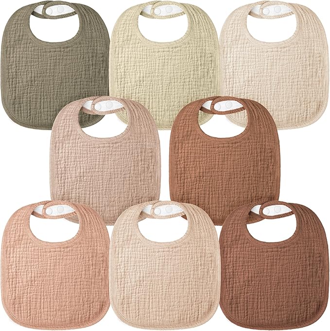 Bearmoss Baby Bibs for Drooling and teething 100% Cotton Muslin Bibs for Baby Boy & Girl,Adjustable, Ultra Absorbent,8 Pack