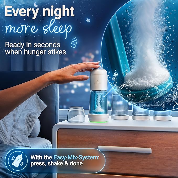 SNOOZI Set of 3 – Baby Night Bottle with Bottle Warmer – Baby Bottle with Integrated Formula Dispenser in The Bottle for Stress-Free Night Feedings (3 Bottles per Night)