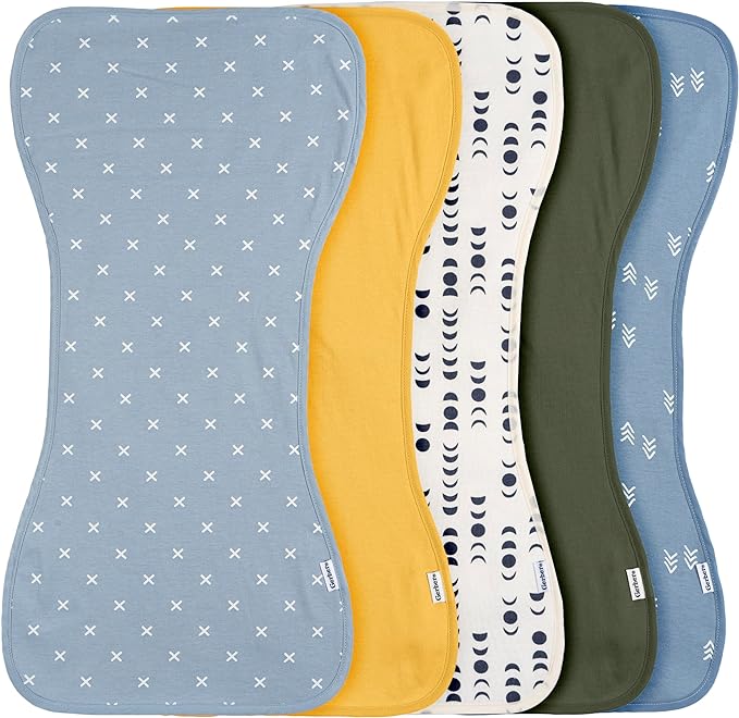 Gerber Baby Unisex Burp Cloths 5-Pack, Blue Gold, Size 10.5" x 21"