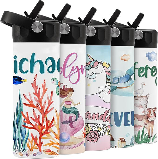 Personalized Kids Water Bottle with Straw Lid - 14 oz - 11 Wraparound Designs, Custom Water Bottle for Children, Back to School Gifts - BPA FREE, Double-Wall Insulated, Birthday Gifts - Underwater