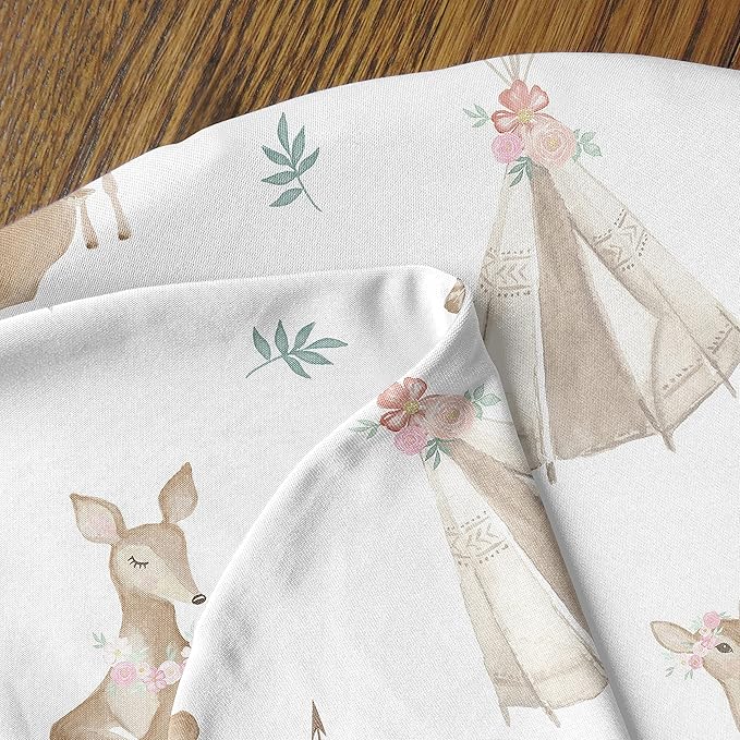 Sweet Jojo Designs Woodland Deer Floral Nursing Pillow Cover Breastfeeding Pillowcase for Newborn Infant Bottle Breast Feeding Pillow NOT Included - Blush Pink Mint Green Boho Watercolor Forest Animal