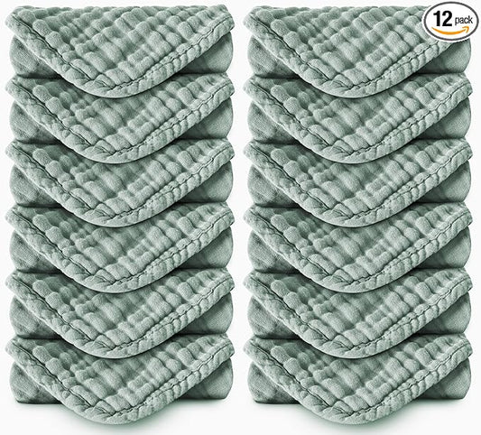 Spotted Play Muslin Burp Cloths 100% Cotton Large 20''x10'' Extra Soft and Absorbent Baby Wash Cloths Spit Up Rags - Baby Burping Cloth for Boys Girls Items(12 Pack Green)