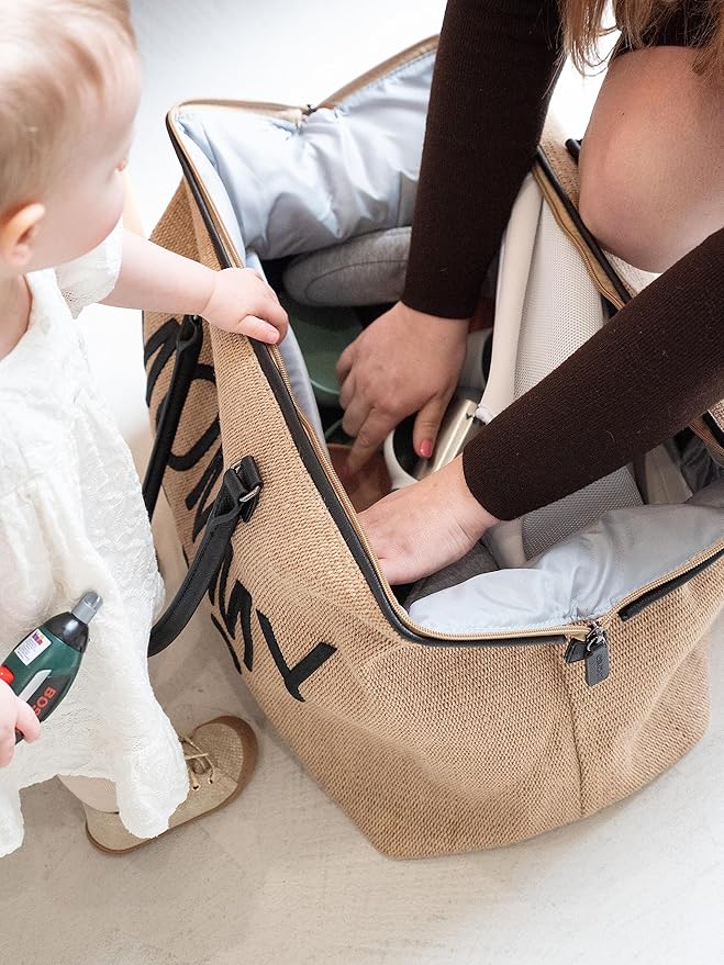 Childhome Original Mommy Bag - Large Baby Diaper Tote, Hospital and Travel Bag, Pregnancy Must Haves (Raffia Natural)