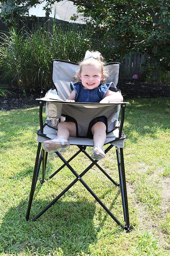 ciao! Baby Portable High Chair for Babies and Toddlers, Compact Folding Travel High Chair with Carry Bag for Outdoor Camping, 1 Count (Pack of 1) (Grey Check)