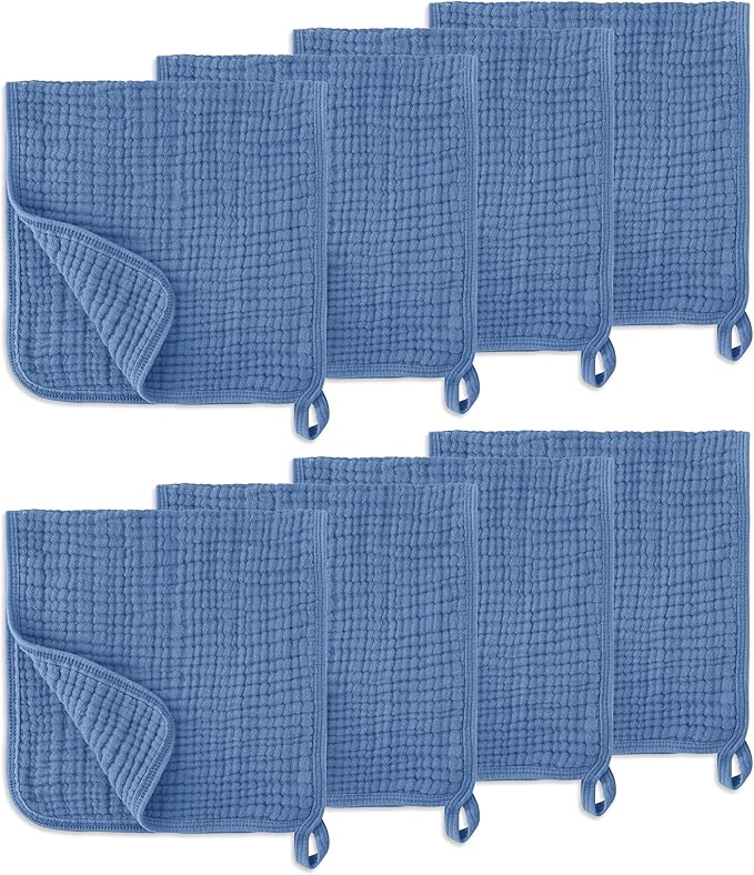 Muslin Burp Cloths, 20"x10"- Pack of 8, 6 Layers Super Soft Absorbent & Breathable 100% Cotton for Baby Drool and Messes, Burp Cloth Baby Boy and Burp Cloths Baby Girl