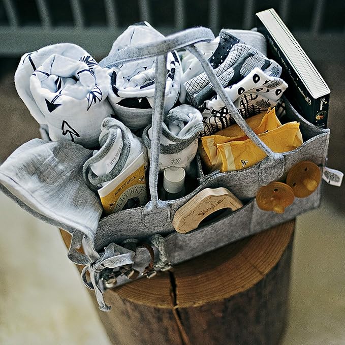 Parker Baby Co. Diaper Caddy Gift Set - Includes a Large and Regular size Nursery Storage Bin and Car Organizer for Diapers and Baby Wipes - Gray