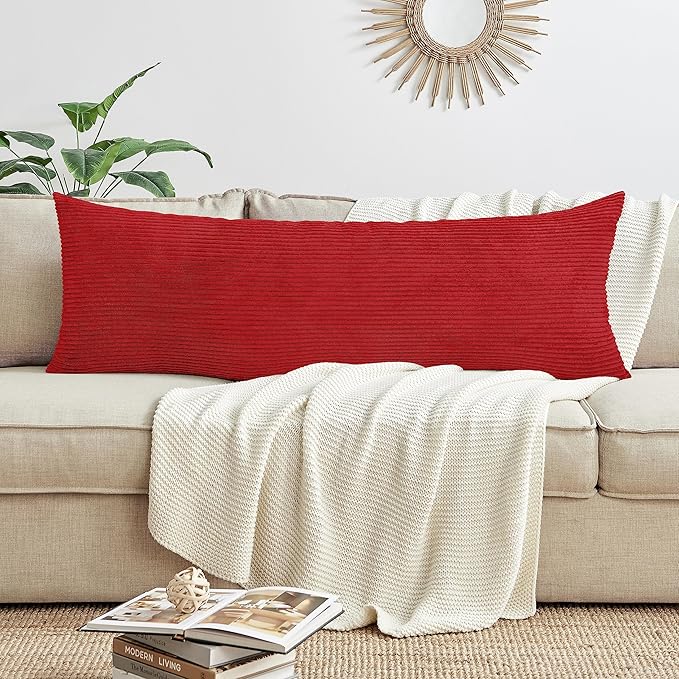 Sweet Jojo Designs Burgundy Red Unisex Boy or Girl Body Pillow Cover Case – Decorative Accent Long Couch Kids Bed Pregnancy Pillowcase 54x20 - Solid Color Striped Corduroy Textured Minimalist
