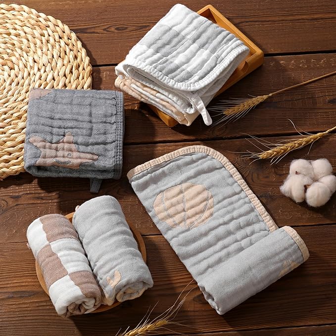 Ultra-Soft & Absorbent 6-Pack Muslin Baby Burp Cloths - 20x10 Inches, Perfect for Messy Mealtimes with Newborns & Infants. Easy-Clean & Reusable