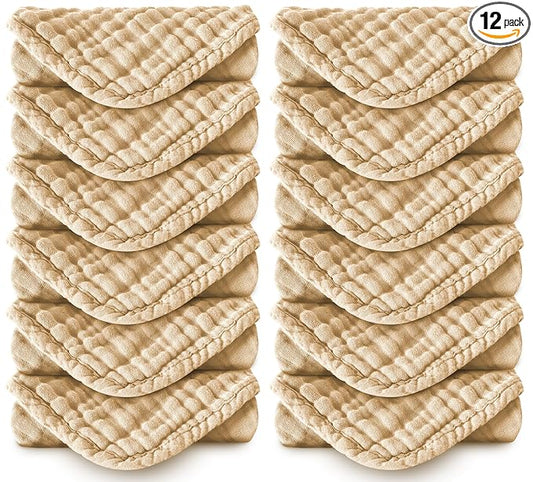 Spotted Play Muslin Burp Cloths 100% Cotton Large 20''x10'' Extra Soft and Absorbent Baby Wash Cloths Spit Up Rags - Baby Burping Cloth for Boys Girls Items(12 Pack Brown)