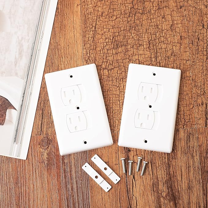 Bates- Self Closing Outlet Covers, 2.95" x 4.7", 2 Pack, White, Sliding Outlet Covers for Baby Proofing
