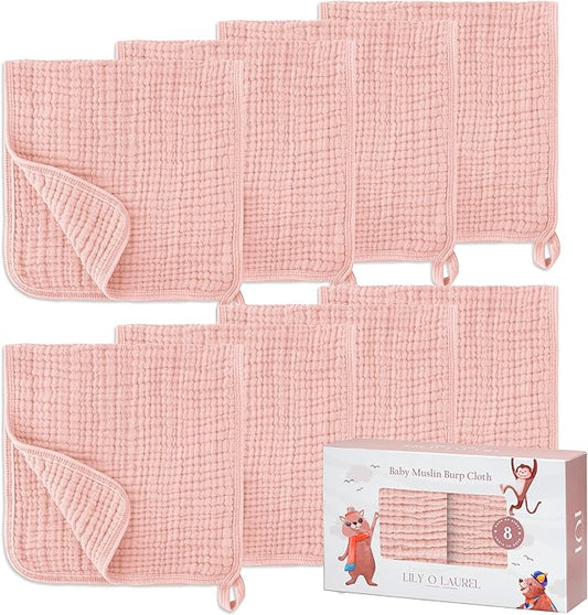 Muslin Burp Cloths, 20"x10"- Pack of 8, 6 Layers Super Soft Absorbent & Breathable 100% Cotton for Baby Drool and Messes, Burp Cloth Baby Boy and Burp Cloths Baby Girl