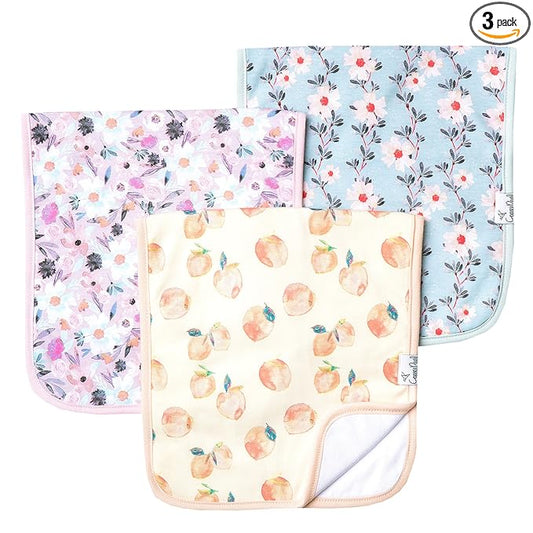 Copper Pearl Premium Baby Burp Cloths - 3-Pack Large Cotton Burp Cloths, Extra Soft Spit Up Rags with 3 Absorbent Layers, Perfect for Baby Girl Gifts (21" x 10" Size, Morgan Set)
