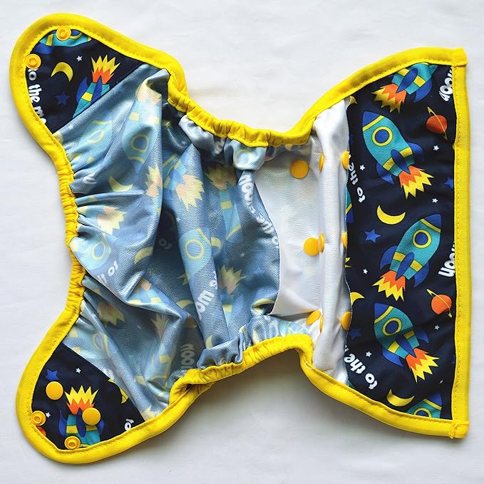 One Size Cloth Diaper Cover Snap with Double Gusset (Rocket)