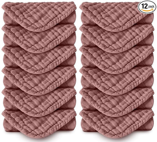 Spotted Play Muslin Burp Cloths 100% Cotton Large 20''x10'' Extra Soft and Absorbent Baby Wash Cloths Spit Up Rags - Baby Burping Cloth for Boys Girls Items(12 Pack Bean Paste)