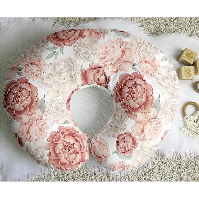 Sweet Jojo Designs Blush Pink Boho Shabby Chic Floral Girl Nursing Pillow Cover Baby Breastfeeding Slipcover Infant Newborn Nursery Bottle Pillowcase(Pillow NOT Included) - Ivory Bohemian Watercolor