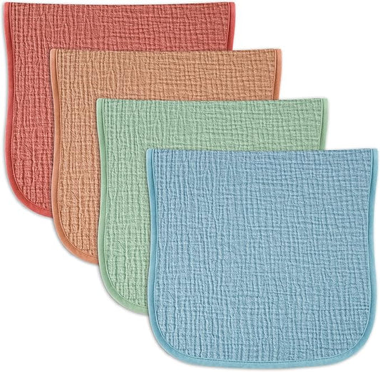 Baby Muslin Burp Cloths 20x10in - Ultra Soft & Absorbent, Neutral Colors, Reusable Burp Cloths for Baby Boys & Girls – Newborn Essentials for Drooling & Burping 4Pack(Retro)
