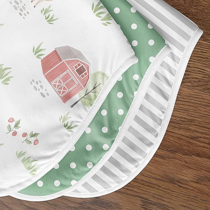 Sweet Jojo Designs Farm Animals Baby Boy Girl Absorbent Burp Cloths Infant Newborn Grey Red Black and White Green Watercolor Farmhouse Barn Horse Cow Sheep Pig Gender Neutral 3 Pack Set Dribble Drool