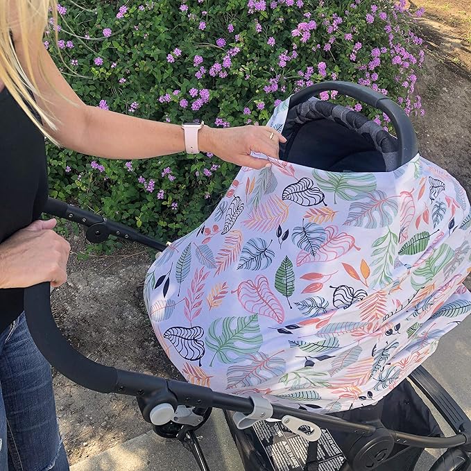 Bebe au Lait 5-in-1 Multi-Use Cover: Nursing Covers for Breastfeeding, Infinity Scarf, Nursing Shawl, Car Seat Cover, Shopping Cart Cover, Carrier Cover, Privacy Nursing Cover - Tropicana