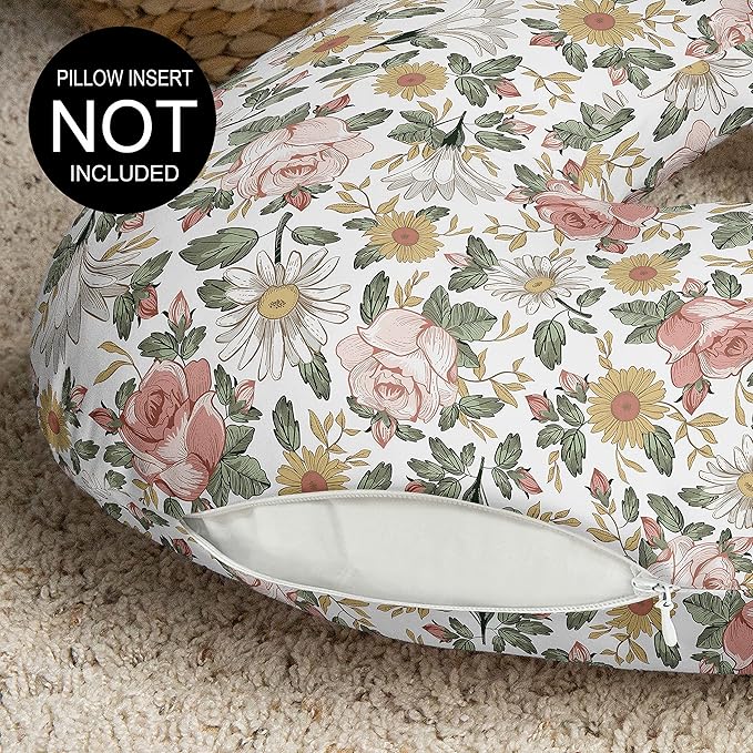Sweet Jojo Designs Vintage Floral Boho Nursing Pillow Cover Breastfeeding Pillowcase for Newborn Infant Bottle Breast Feeding Pillow NOT Included Blush Pink Yellow Green Bohemian Shabby Chic Farmhouse