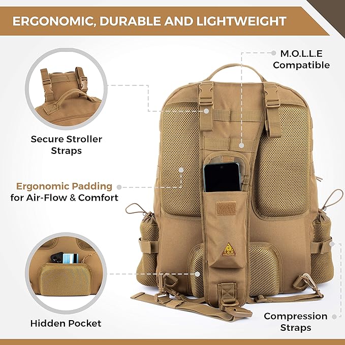 T.O.M HORIZONS Sling Diaper Bag for Dad; Single-handed Diaper Changing System. Changing Pad and much more included