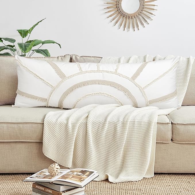 Sweet Jojo Designs Ivory Boho Chic Sun Boy Girl Unisex Body Pillow Cover Case Decorative Accent Long Couch Kid Bed Pregnancy Pillowcase 54x20 Off White Cotton Bohemian Shabby Southwestern Beige Fringe